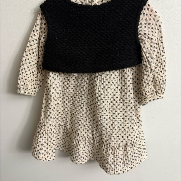 Zara Cream Floral Longsleeve dress with Black Vest 12-18 months - Picture 5 of 6
